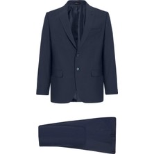 Lacivert Regular Desenli Kruvaze Yaka 4 Drop Klasik Takım Elbise