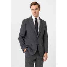 Antrasit Regular Desenli Sivri Yaka 6 Drop Klasik Takım Elbise