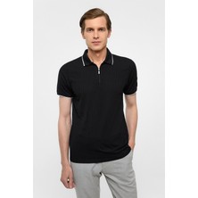 Siyah Slim Fitilli Polo Yaka Tişört