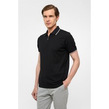 Siyah Slim Fitilli Polo Yaka Tişört