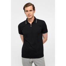Siyah Slim Fitilli Polo Yaka Tişört