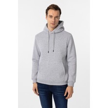 Gri Regular Düz Kapüşonlu Yaka Sweatshirt