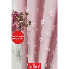 Fon Perde Şeker Pembe Pufy Brillant Püsküllü, Ponponlu, Saçaklı Fon Perde Sık Pileli Keten Pano Fon