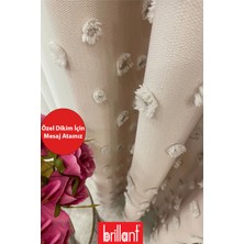 Fon Perde Bej Pufy Brillant Püsküllü, Ponponlu, Saçaklı Fon Perde Sık Pileli Keten Pano Fon