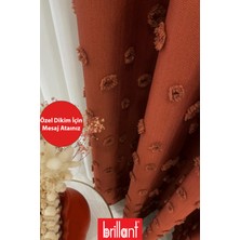 Fon Perde Kiremit Pufy Brillant Püsküllü, Ponponlu, Saçaklı Fon Perde Sık Pileli Keten Pano Fon