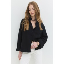 Tencel Regular Fit Siyah Kadın Gömlek