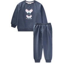 Cigit Kelebek Baskılı Sweatshirt Takım Lacivert