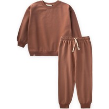 Cigit Basic Karyoka Detaylı Sweatshirt Takım Açık Kahve
