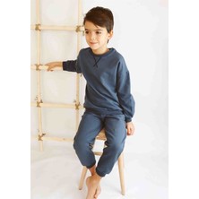 Cigit Basıc Karyoka Detaylı Sweatshirt Takım 3-8 Yaş lacivert