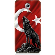 General Mobile Discovery 4g Uyumlu Bayrak Önünde Uluyan Kurt  Desenli Silikon Kılıf