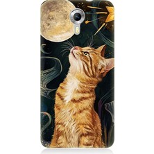 General Mobile Discovery 4g Uyumlu Aya Bakan Meraklı Kedi  Desenli Silikon Kılıf