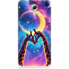 General Mobile Discovery 4g Uyumlu Ay Altında Gergedan Giraffe  Desenli Silikon Kılıf