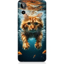 General Mobile Gm 23 Se Uyumlu Suda Yüzen Kedi  Desenli Silikon Kılıf