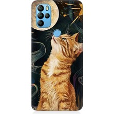 General Mobile Gm 21 Pro Uyumlu Aya Bakan Meraklı Kedi  Desenli Silikon Kılıf