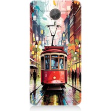 General Mobile Gm5 Plus Uyumlu Yağmurda Kırmızı Tramvay  Desenli Silikon Kılıf