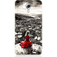 General Mobile Discovery 4g Uyumlu Siyah Beyazda Kırmızı Elbise  Desenli Silikon Kılıf