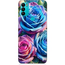 General Mobile Gm 21 Plus Uyumlu Gökkuşağı Renkli Güller  Desenli Silikon Kılıf