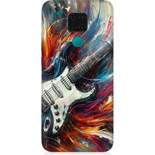 Huawei Mate 30 Lite Uyumlu Alevler Içinde Elektrik Gitar  Desenli Silikon Kılıf