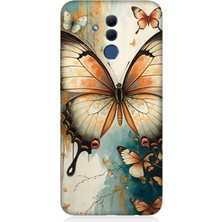 Huawei Mate 20 Lite Uyumlu Zarif Kanatlı Beyaz Kelebek  Desenli Silikon Kılıf