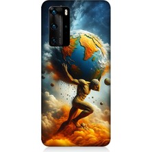 Huawei P40 Pro Uyumlu Dünyayı Taşıyan Atlas  Desenli Silikon Kılıf
