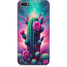 Huawei P9 Lite Mini Uyumlu Neon Renkli Kaktüs Bahçesi  Desenli Silikon Kılıf