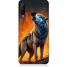 Huawei P30 Lite Uyumlu Alevler Içinde Kurt Uluması  Desenli Silikon Kılıf