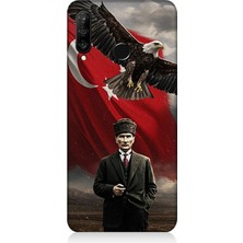 Huawei P30 Lite Uyumlu Bayrak Önünde Mustafa Kemal Atatürk  Desenli Silikon Kılıf