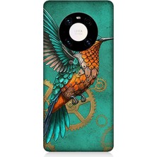 Huawei Mate 40 Pro Uyumlu Turkuaz Zeminde Sinek Kuşu  Desenli Silikon Kılıf