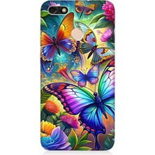 Huawei P9 Lite Mini Uyumlu Çiçekler Arasında Kelebekler  Desenli Silikon Kılıf