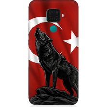 Huawei Mate 30 Lite Uyumlu Ay Yıldızlı Uluyan Kurt  Desenli Silikon Kılıf
