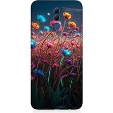 Huawei Mate 20 Lite Uyumlu Gökkuşağı Çiçek Bahçesi  Desenli Silikon Kılıf