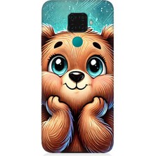 Huawei Mate 30 Lite Uyumlu Kocaman Gözlü Sevimli Ayı  Desenli Silikon Kılıf