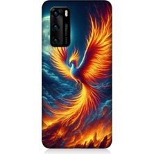 Huawei P40 Uyumlu Ateşle Dans Eden Anka  Desenli Silikon Kılıf
