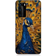 Huawei P40 Pro Uyumlu Tüylerinde Gurur Tavuskuşu  Desenli Silikon Kılıf