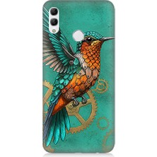 Huawei Honor 10 Lite Uyumlu Turkuaz Zeminde Sinek Kuşu  Desenli Silikon Kılıf