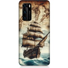 Huawei P40 Uyumlu Haritada Yelkenli Macera  Desenli Silikon Kılıf