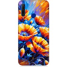 Huawei Honor 20 Lite Uyumlu Geceye Açan Turuncu Çiçekler  Desenli Silikon Kılıf