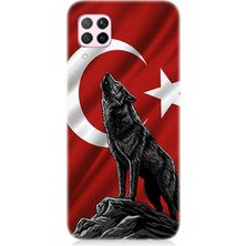 Huawei P40 Lite Uyumlu Bayrak Önünde Uluyan Kurt  Desenli Silikon Kılıf