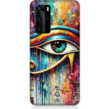 Huawei P40 Pro Uyumlu Soyut Detayda Mavi Göz Ra  Desenli Silikon Kılıf
