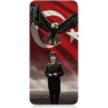 Huawei P Smart Pro Uyumlu Kartal Bayrak ve Mustafa Kemal Atatürk  Desenli Silikon Kılıf