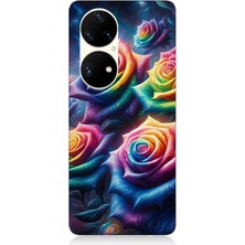 Huawei P50 Pro Uyumlu Gökkuşağı Güllerin Patlaması  Desenli Silikon Kılıf