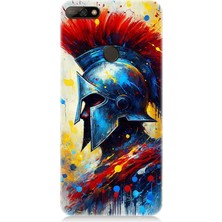 Huawei Y7 2018 Uyumlu Kızıl Miğferli Savaşçı  Desenli Silikon Kılıf