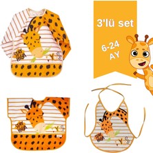 Bambino Kids Uzun Kollu Sıvı Geçirmez Mama Önlüğü – Gıda Cepli, Eğlenceli Desenli, 6- 24 Ay, 3'lü Zürafa Set