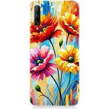 Huawei P Smart Pro Uyumlu Bahar Esintisinde Renkli Papatyalar  Desenli Silikon Kılıf