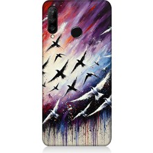Huawei P30 Lite Uyumlu Renk Yağmurunda Kuşlar Uçuşu  Desenli Silikon Kılıf