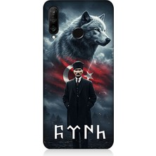Huawei P30 Lite Uyumlu Gölgede Kurt ve Atatürk  Desenli Silikon Kılıf