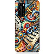 Huawei P40 Uyumlu Müzikte Soyut Renk Patlaması  Desenli Silikon Kılıf