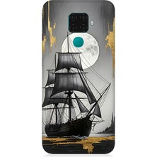 Huawei Mate 30 Lite Uyumlu Dolunayda Yelkenli Gemi  Desenli Silikon Kılıf