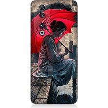 Huawei Honor 90 Uyumlu Kırmızı Şemsiyeli Kadın Yalnızlık  Desenli Silikon Kılıf