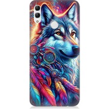 Huawei Honor 10 Lite Uyumlu Renkli Tüylerde Kurt Ruhu  Desenli Silikon Kılıf